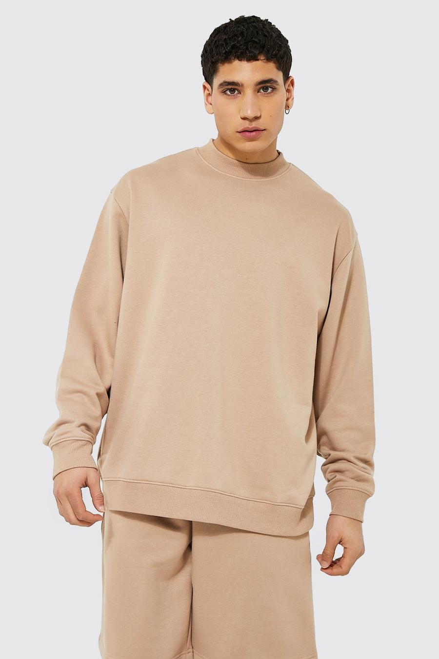 Taupe Oversize sweatshirt med hög halsmudd image number 1