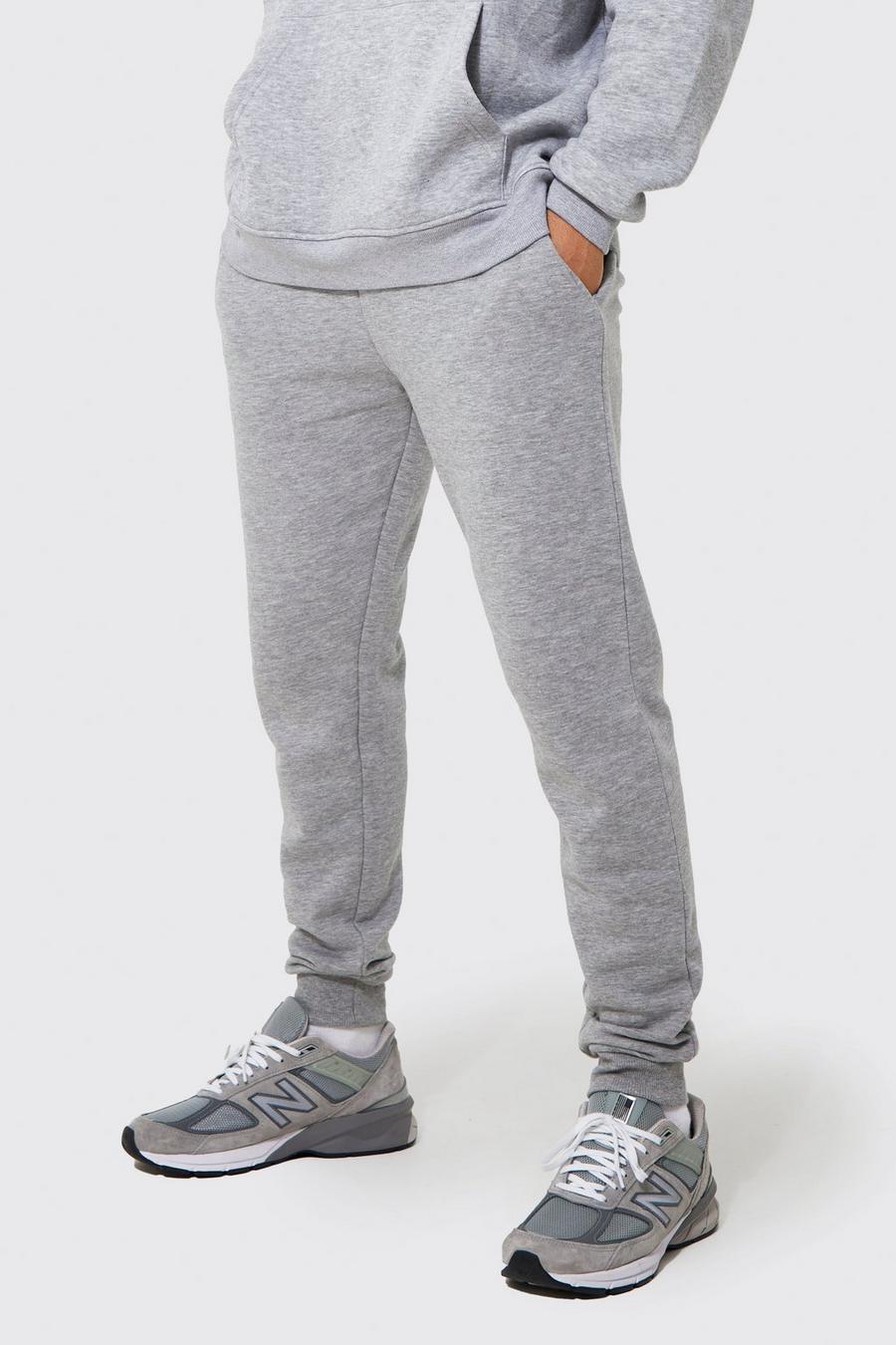 Basic Slim-Fit Jogginghose aus REEL Baumwolle, Grey gris image number 1