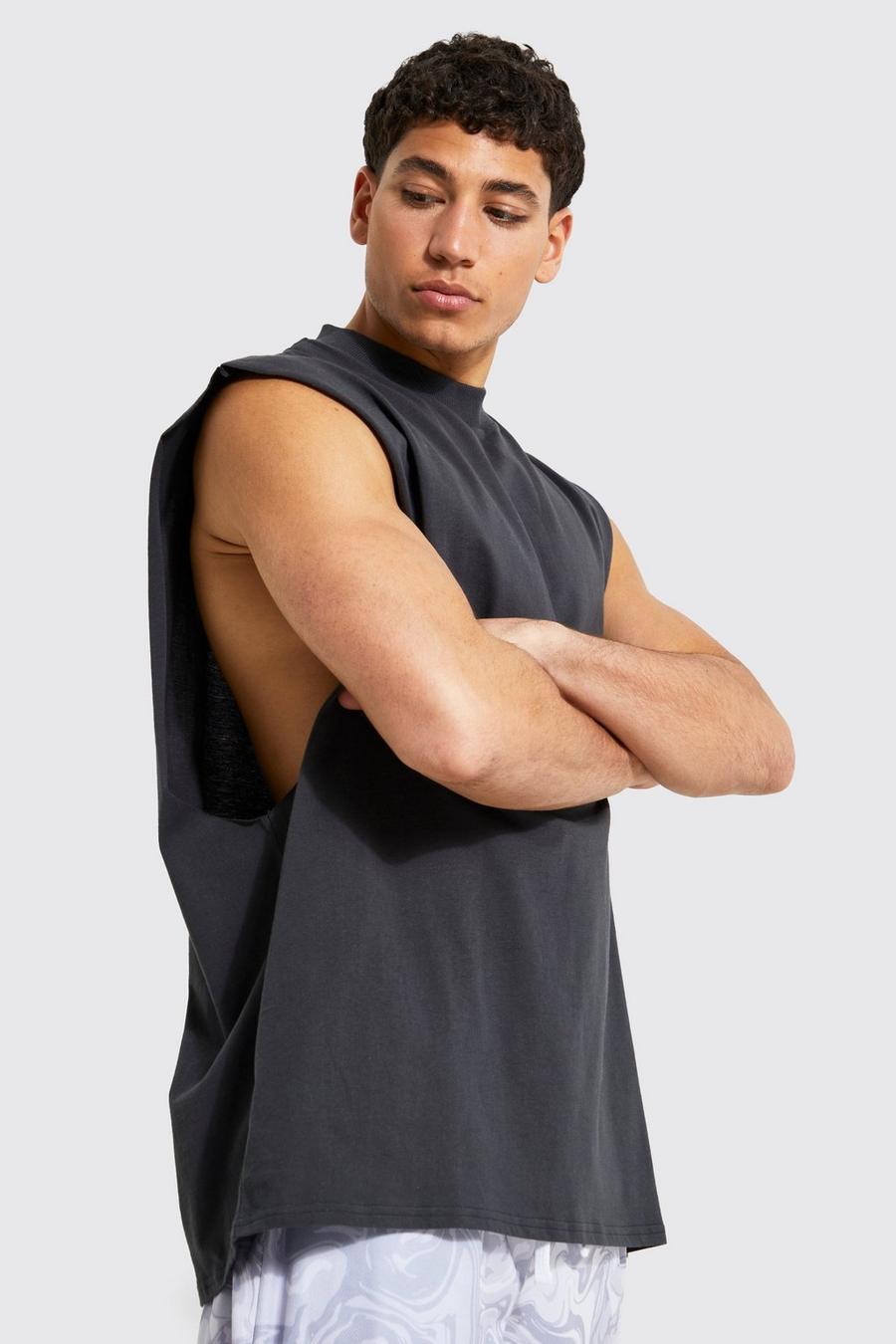 Charcoal Oversized Extended Neck Drop Tank image number 1