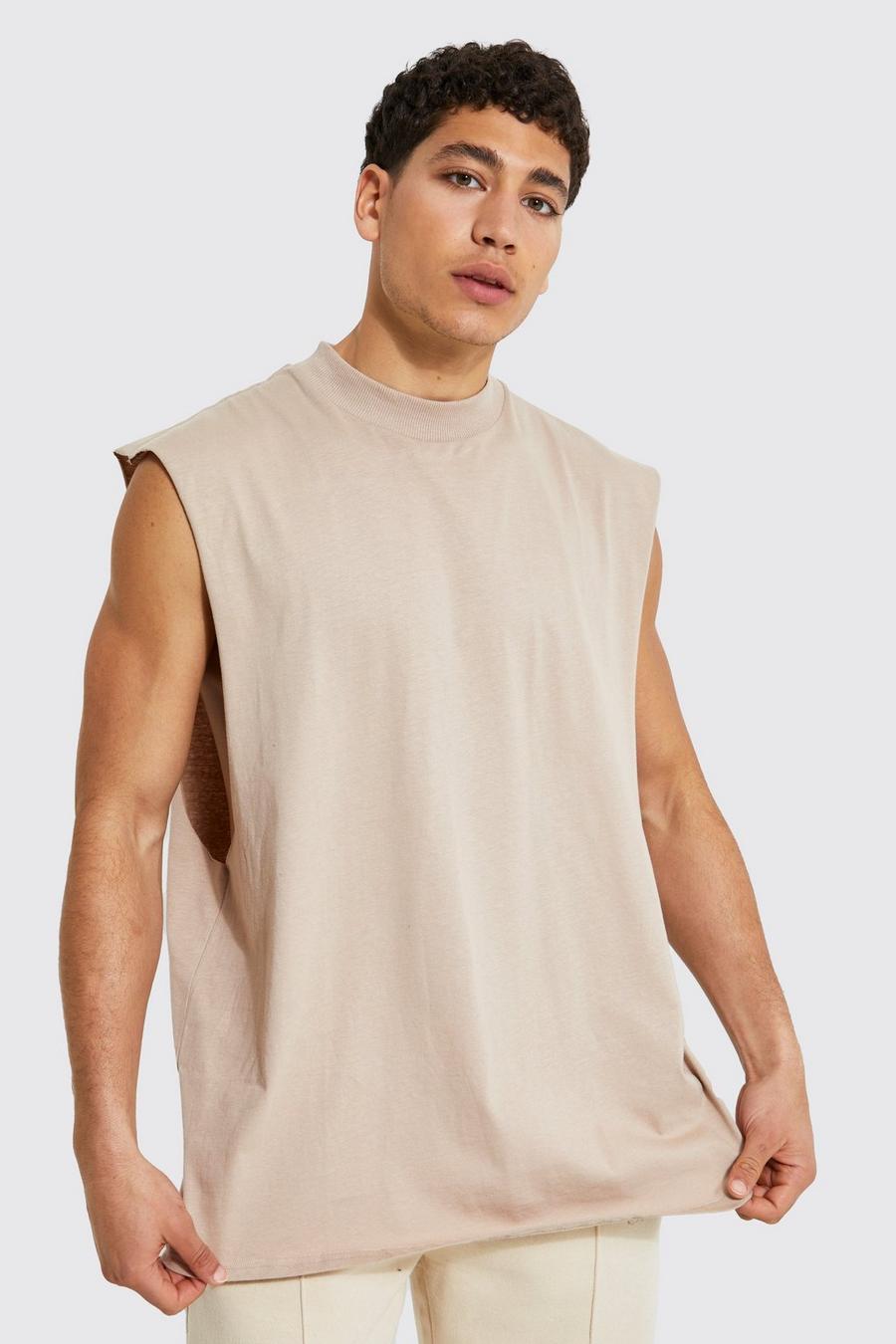 Taupe Oversized Extended Neck Drop Tank image number 1