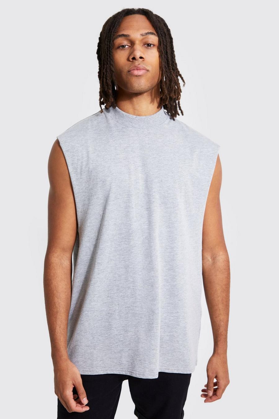 Grey Cotton Oversized Extended Neck Drop Tank