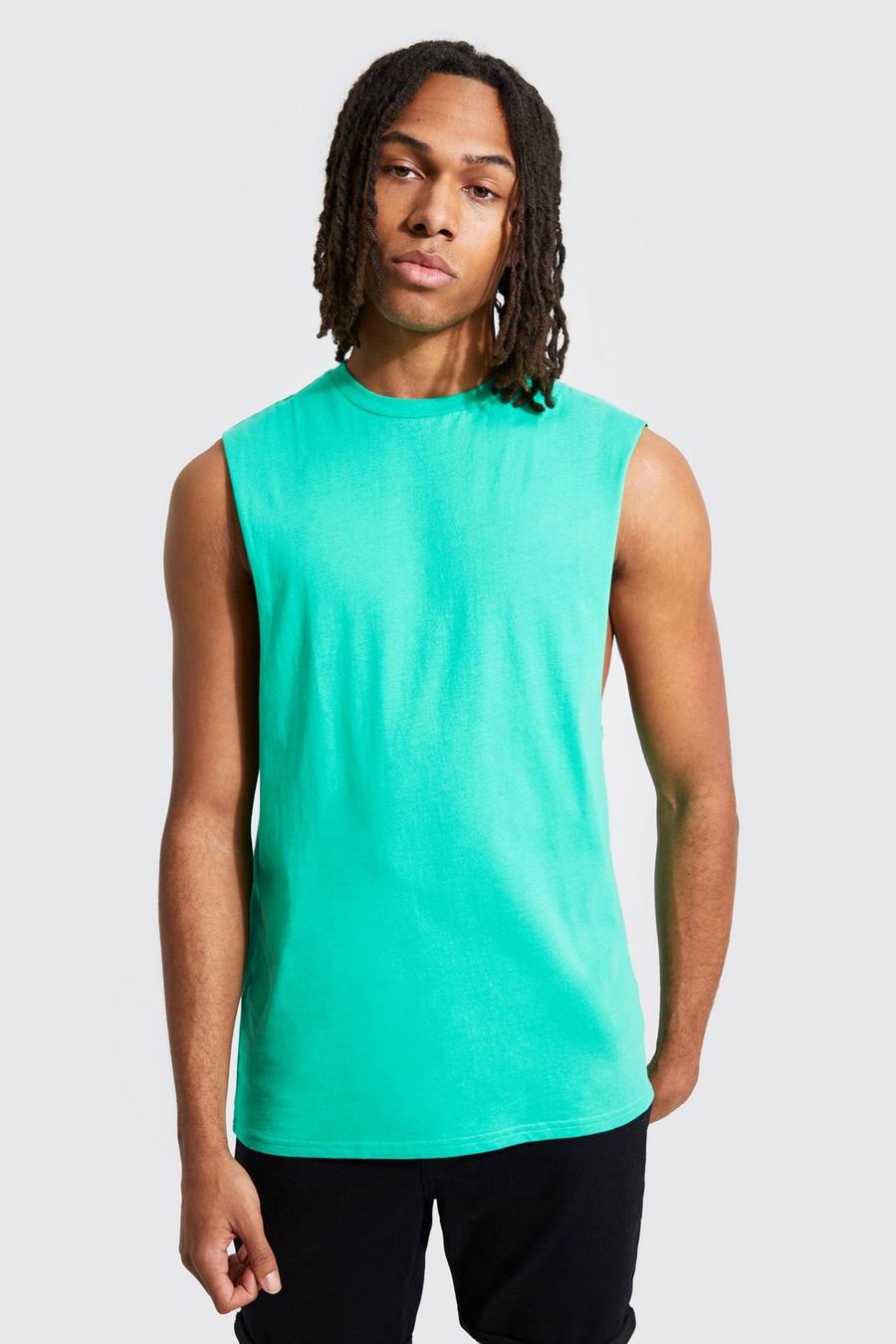Green Basic Drop Armhole Tank with REEL Cotton