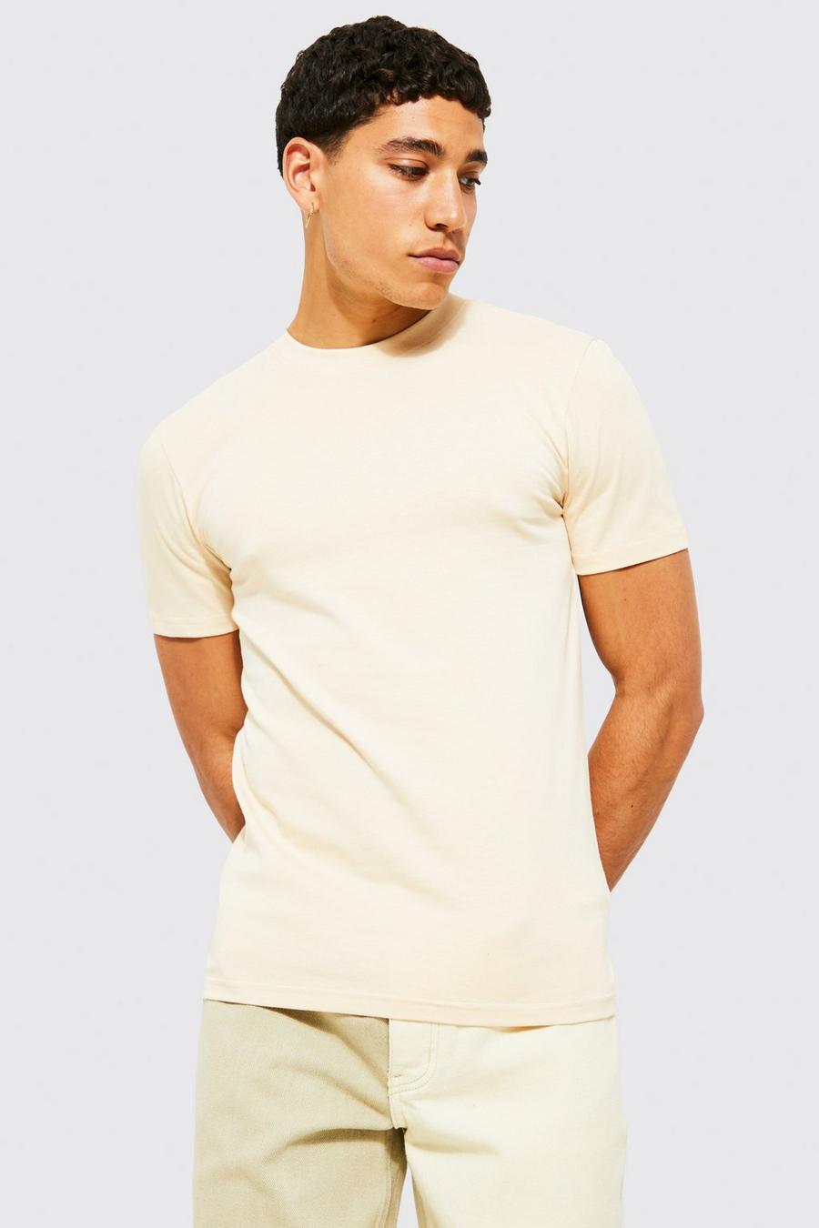 Muscle Fit Crew Neck T-shirt with REEL Cotton, Stone beis