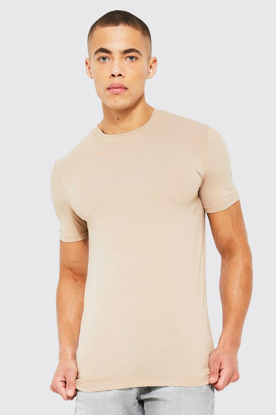 Taupe Muscle Fit Crew Neck T-Shirt image number 1
