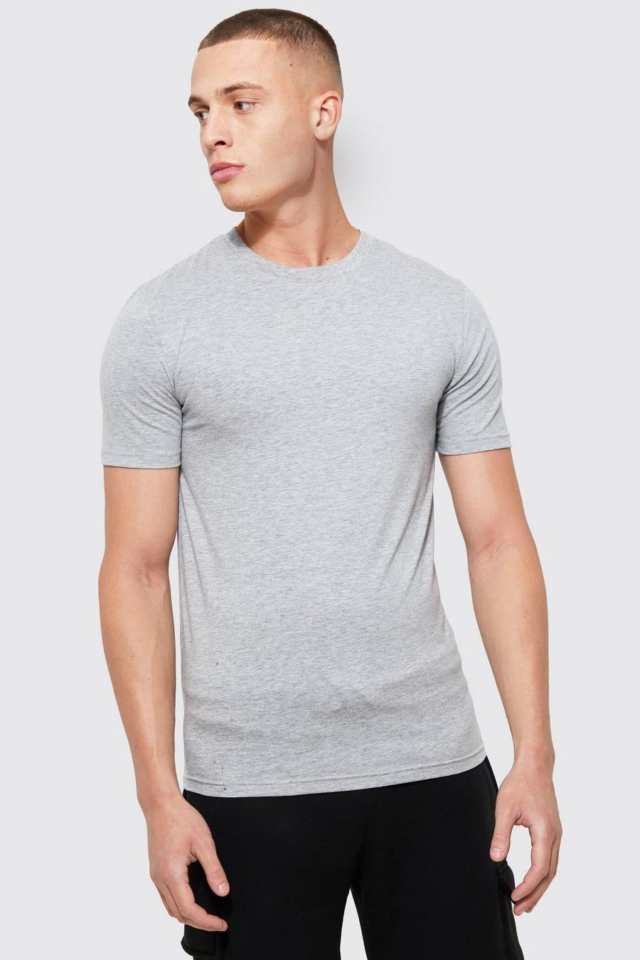 Grey Muscle Fit Crew Neck T-shirt with REEL Cotton