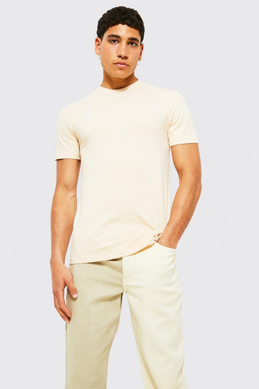Sand beige Muscle Fit Crew Neck T-shirt with REEL Cotton image number 1