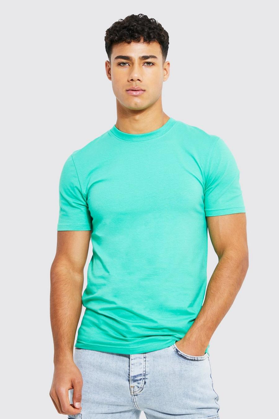 Green grön Muscle Fit Crew Neck T-Shirt
