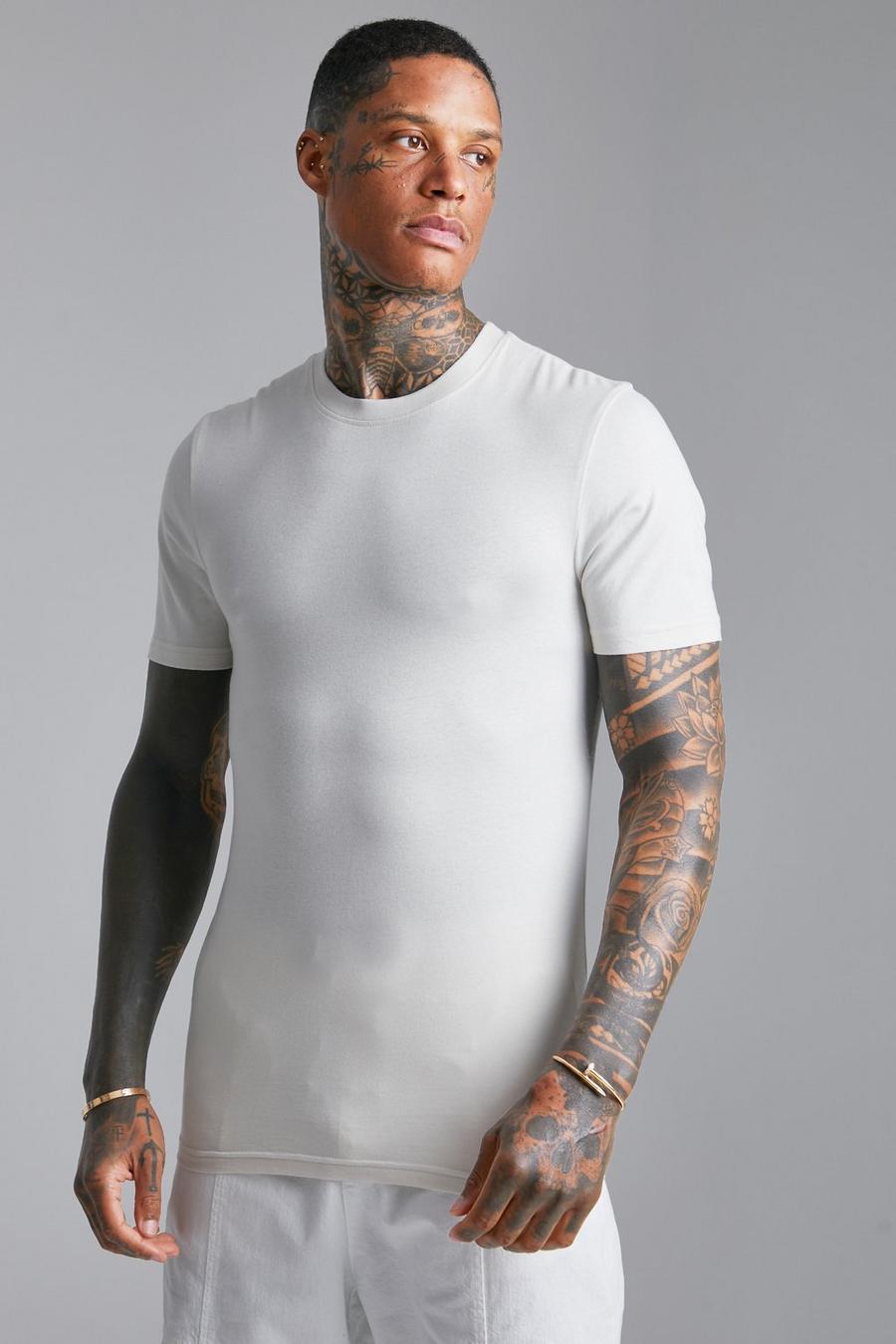 Ecru white Muscle Fit Crew Neck T-Shirt