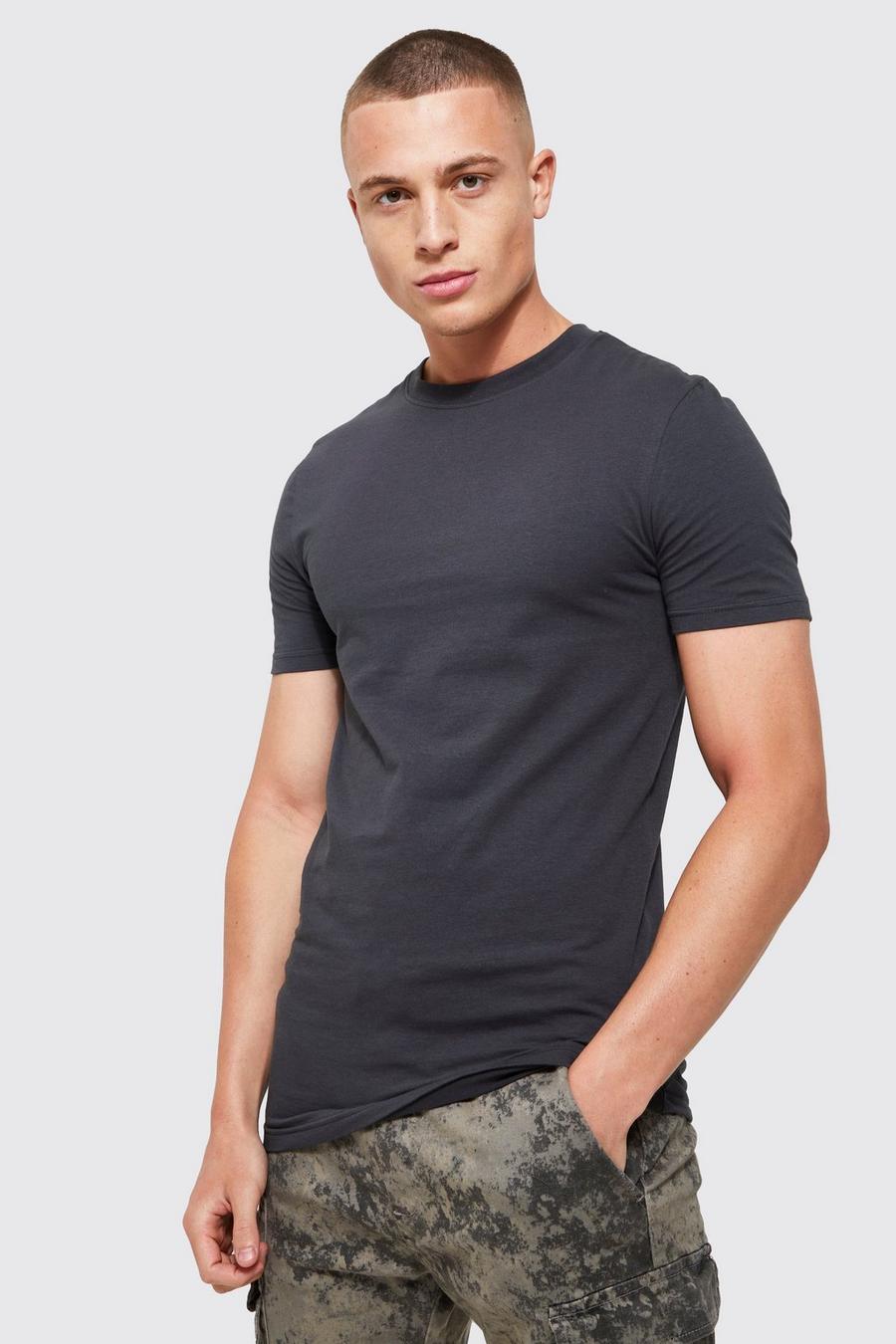 Charcoal Long Line Muscle Fit T-Shirt image number 1