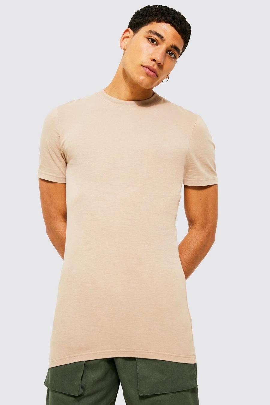 T-shirt long moulant en coton REEL, Taupe beige