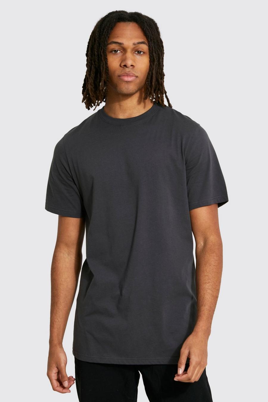 Charcoal grey Longline Crew Neck T-shirt with REEL Cotton