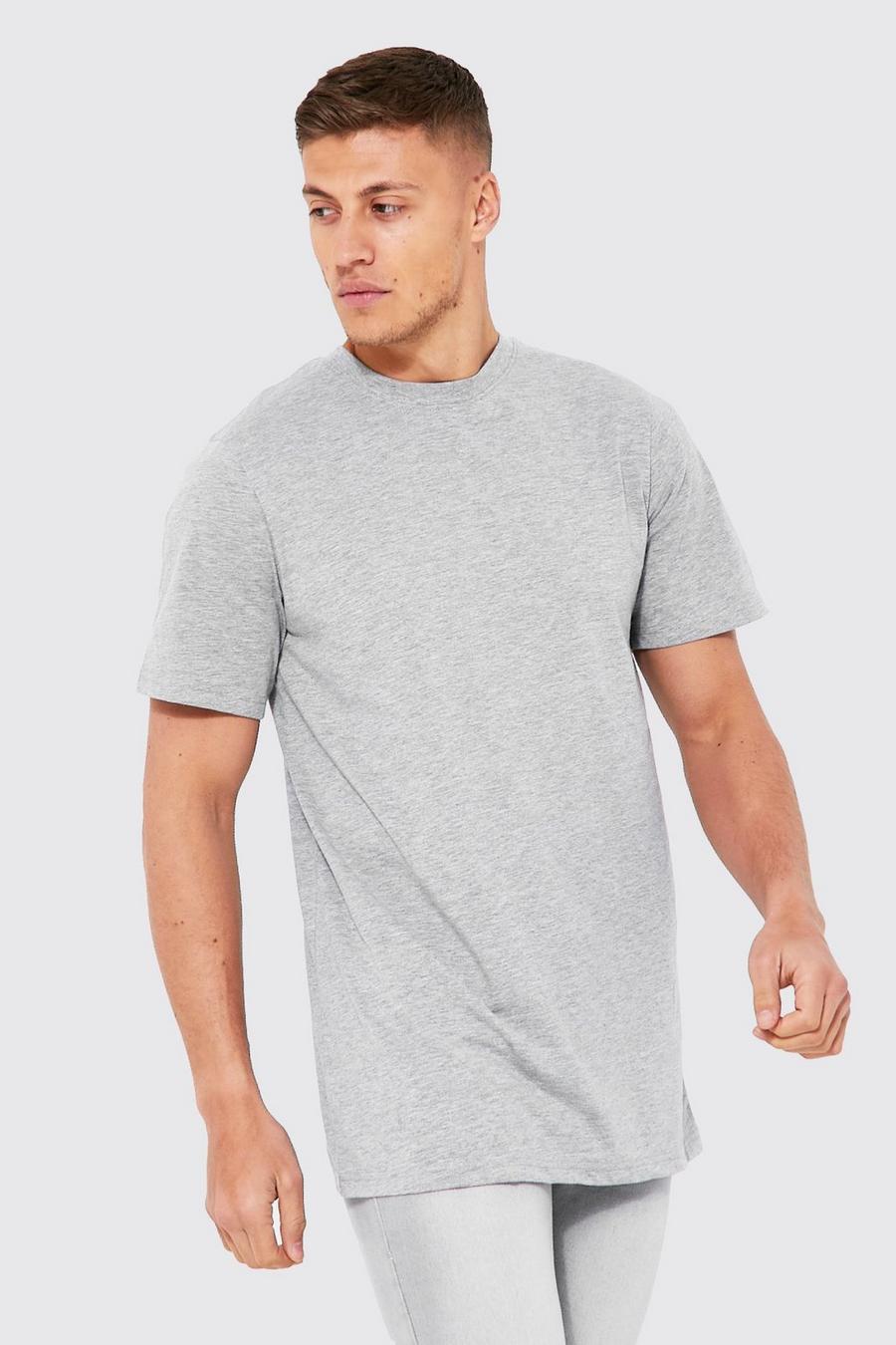 Grey Longline Crew Neck T-shirt with REEL Cotton