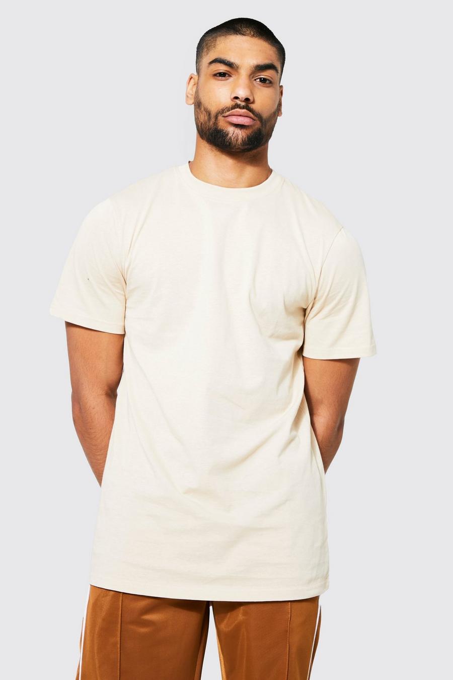 Camiseta de corte largo con cuello caja y algodón ecológico, Sand image number 1
