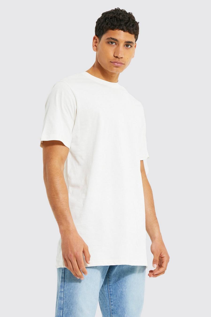 Ecru white Longline Crew Neck T-shirt with REEL Cotton
