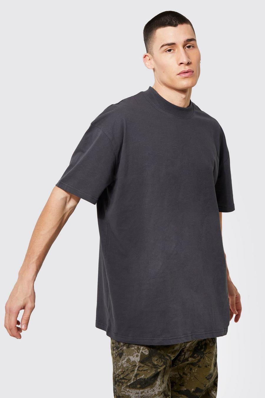 Charcoal grau Oversized T-Shirt Met Brede Nek En REEL Katoen