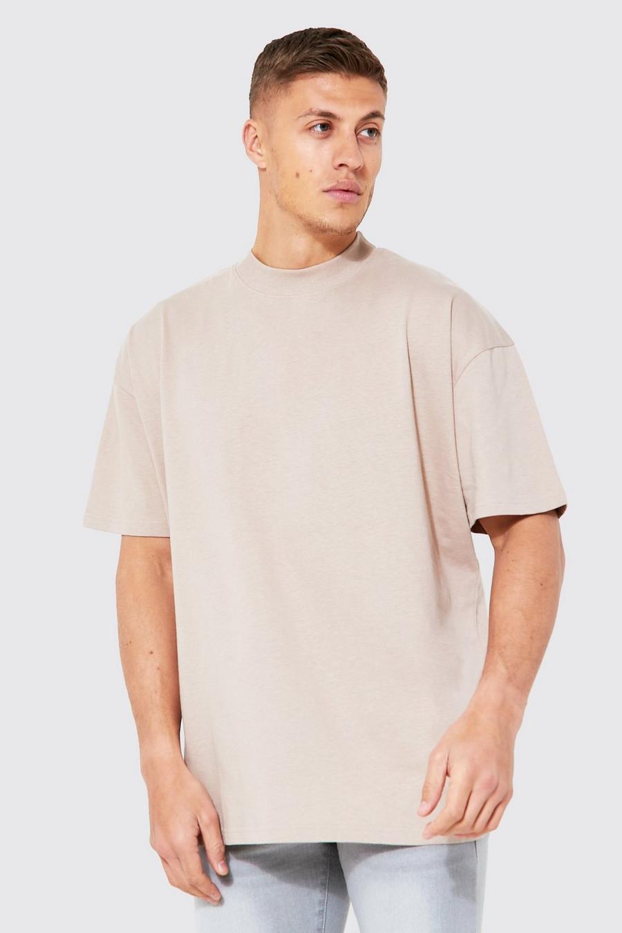 Taupe beige Oversized Extended Neck T-Shirt image number 1