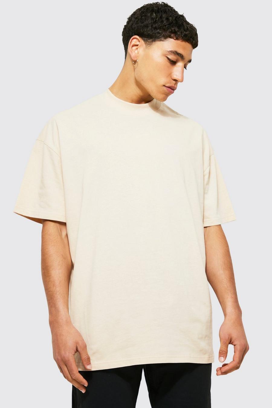 Sand beige Oversized Extended Neck T-Shirt