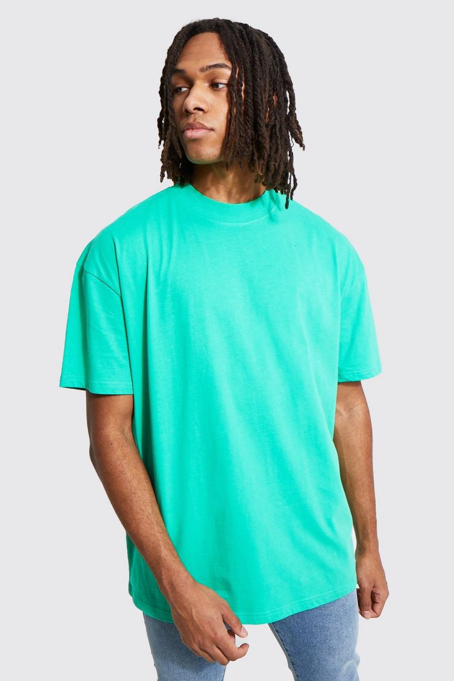 T-shirt oversize in cotone REEL con girocollo esteso, Green image number 1