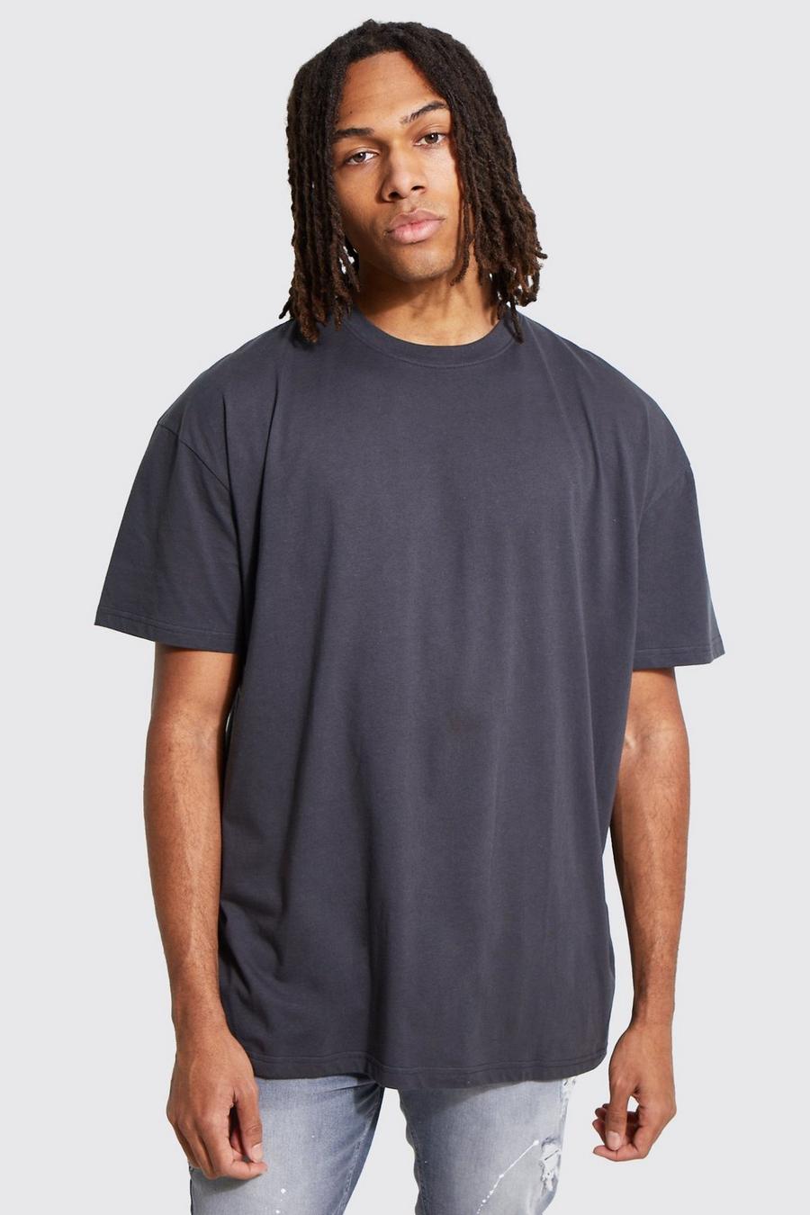 T-shirt oversize à col ras-du-cou en coton REEL, Charcoal grey image number 1