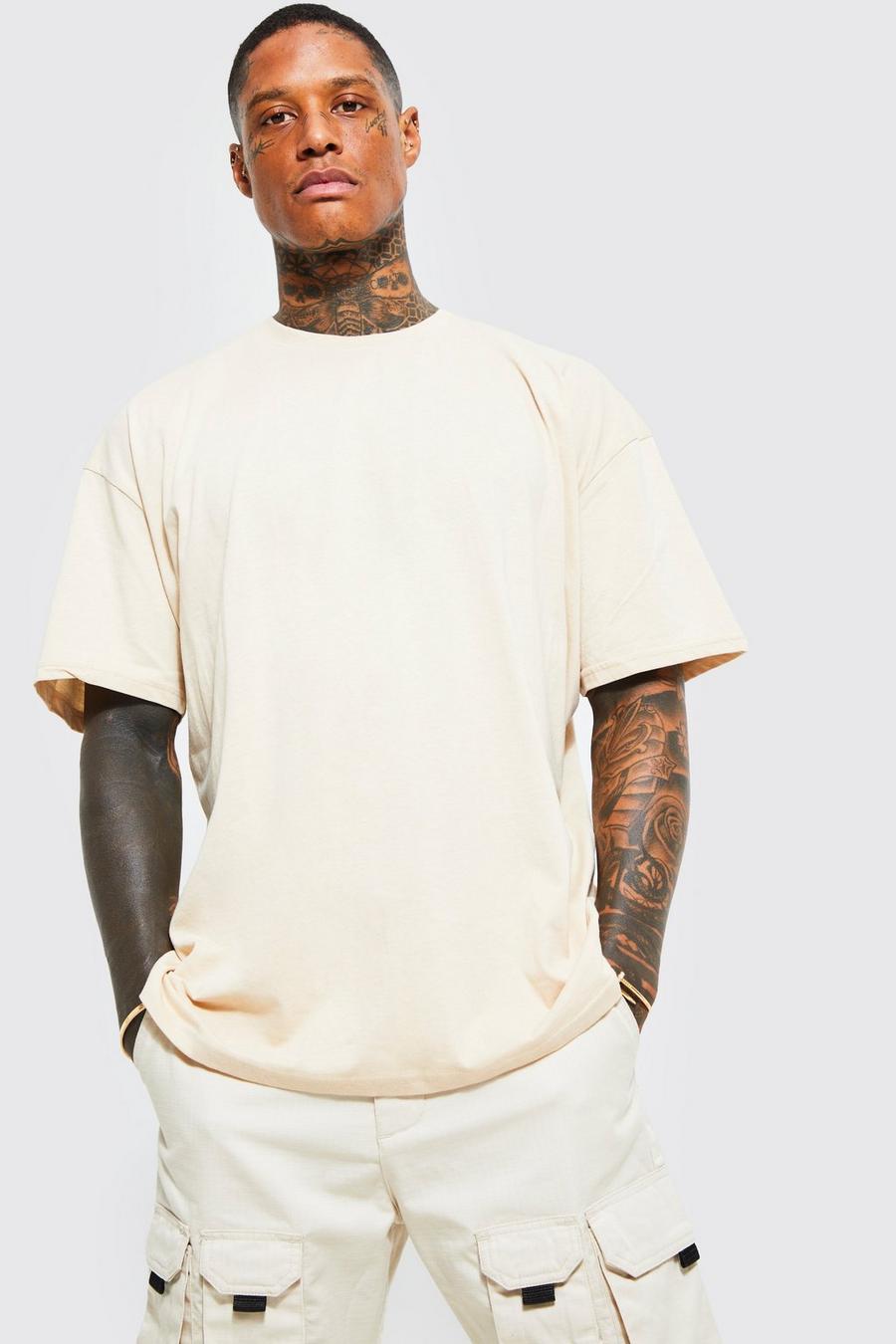 Sand beige Oversized Crew Neck T-Shirt With Cotton image number 1