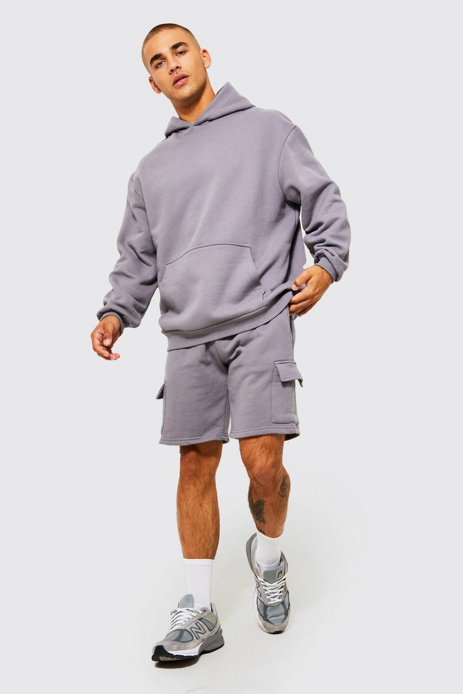 Charcoal grey Oversize hoodie och cargoshorts image number 1