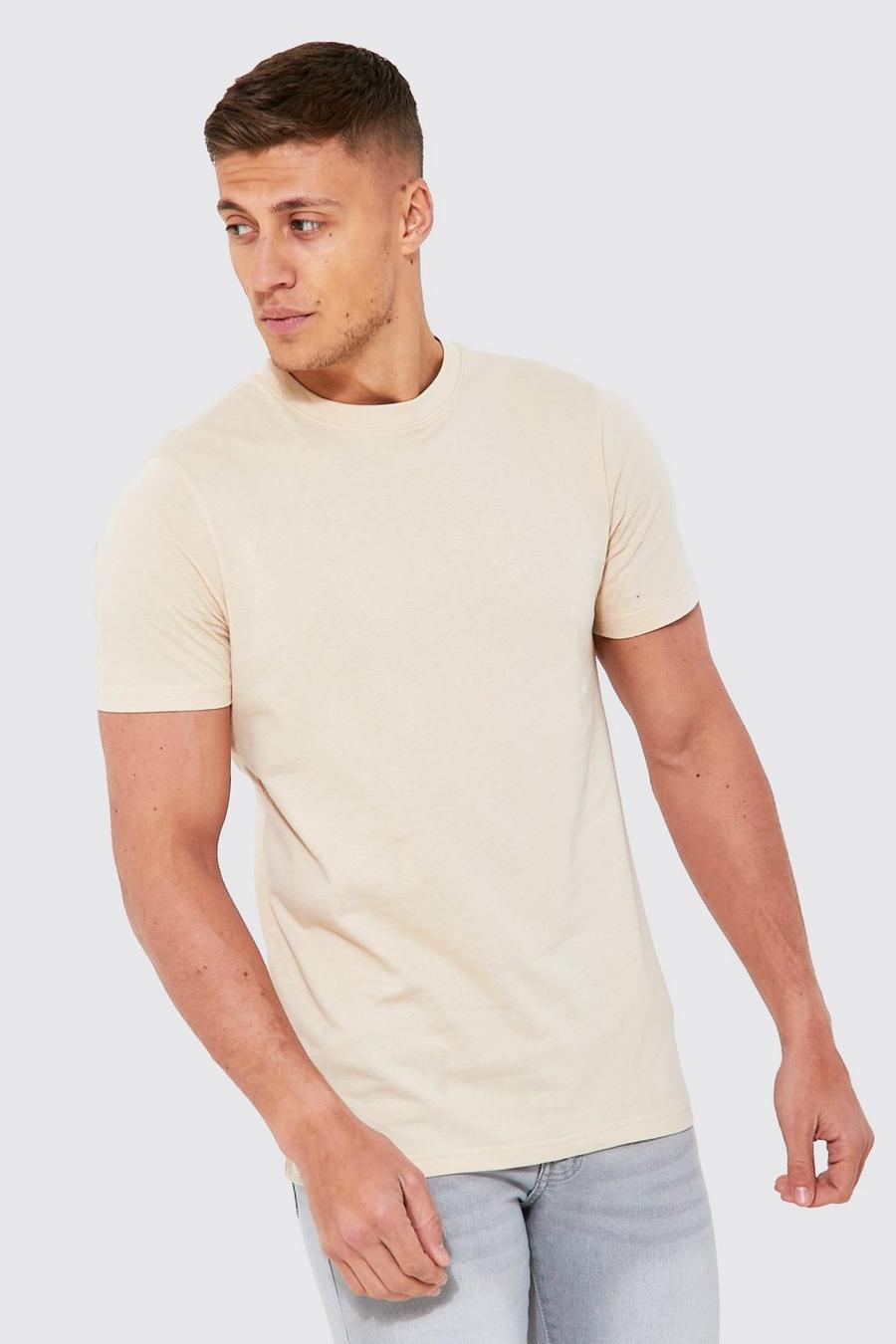 Basic Rundhals T-Shirt aus REEL Baumwolle, Stone beige