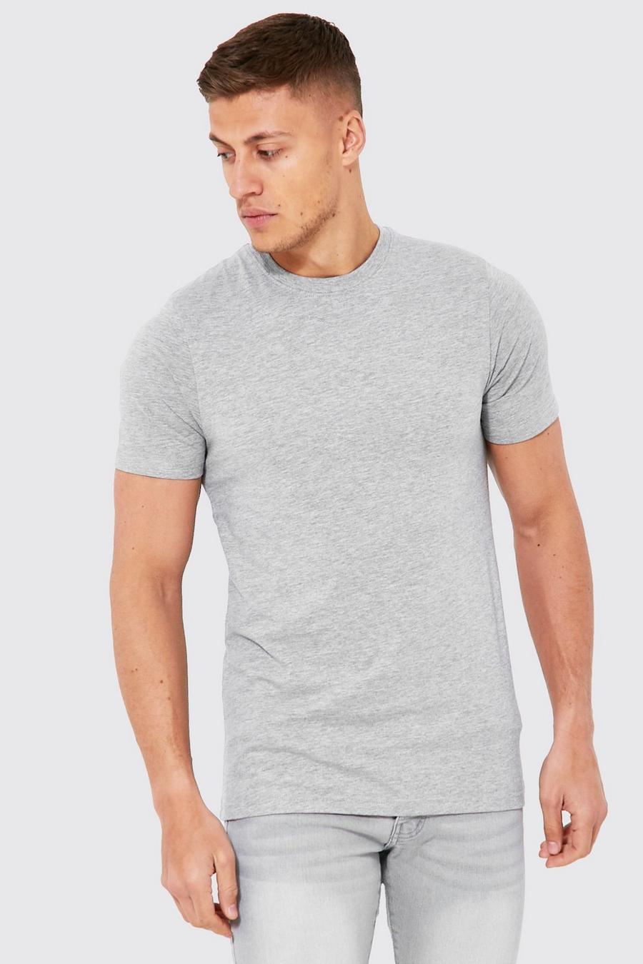 T-shirt basique à col rond en coton REEL, Grey marl