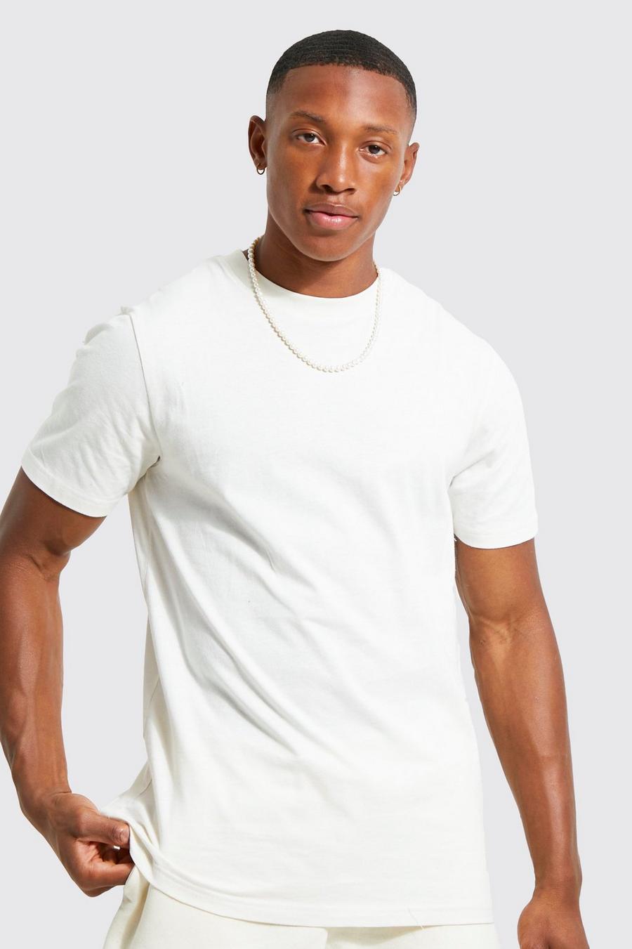 T-shirt basique à col rond en coton REEL, Ecru image number 1