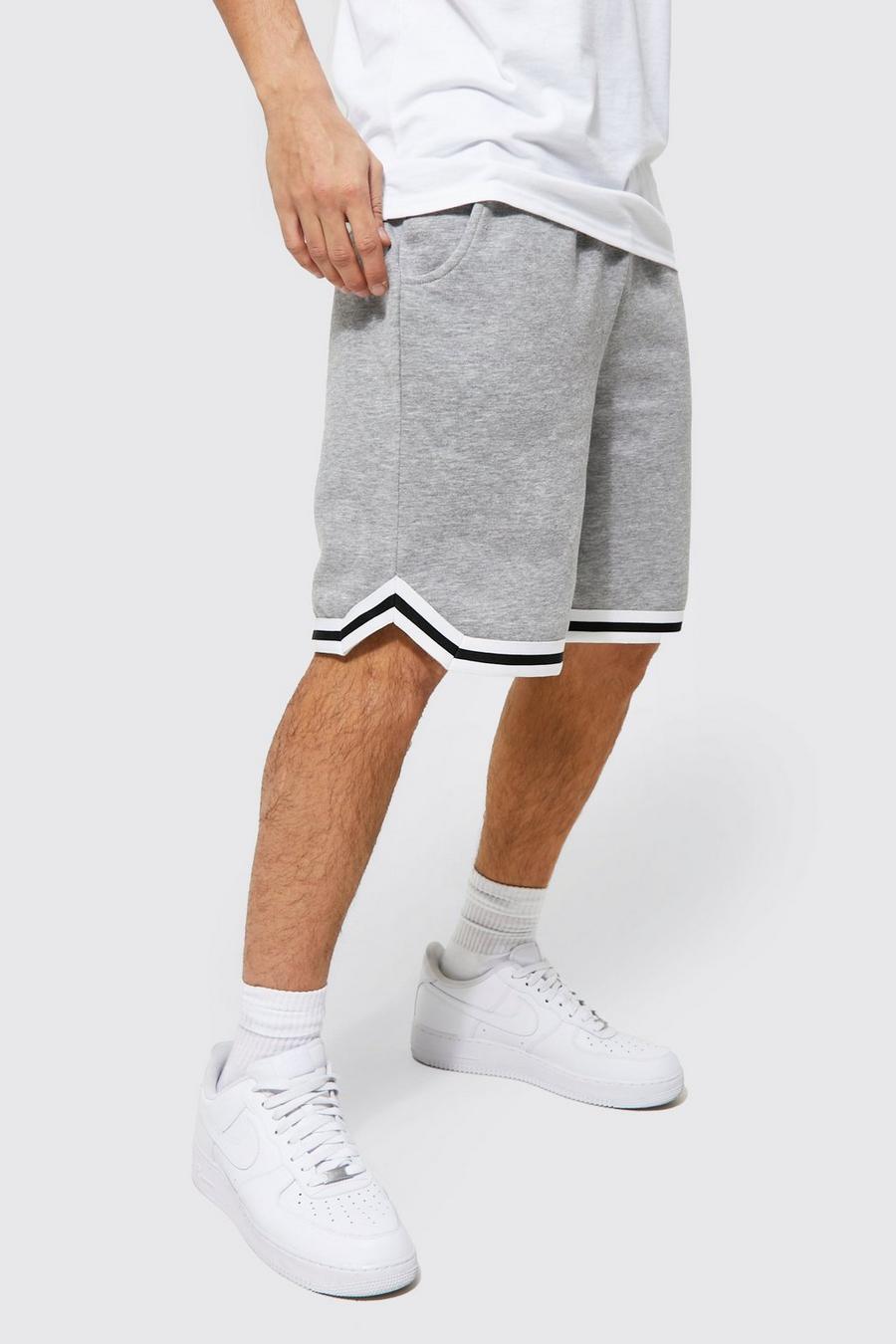 Pantalón corto estilo baloncesto con cinta y algodón ecológico, Grey grigio