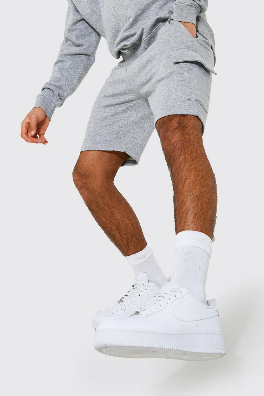 Mittelhohe Slim-Fit Jersey Cargo-Shorts aus REEL Baumwolle, Grey image number 1