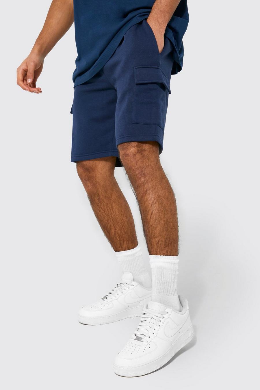 Navy marinblå Loose Fit Cargo Jersey Short with REEL Cotton
