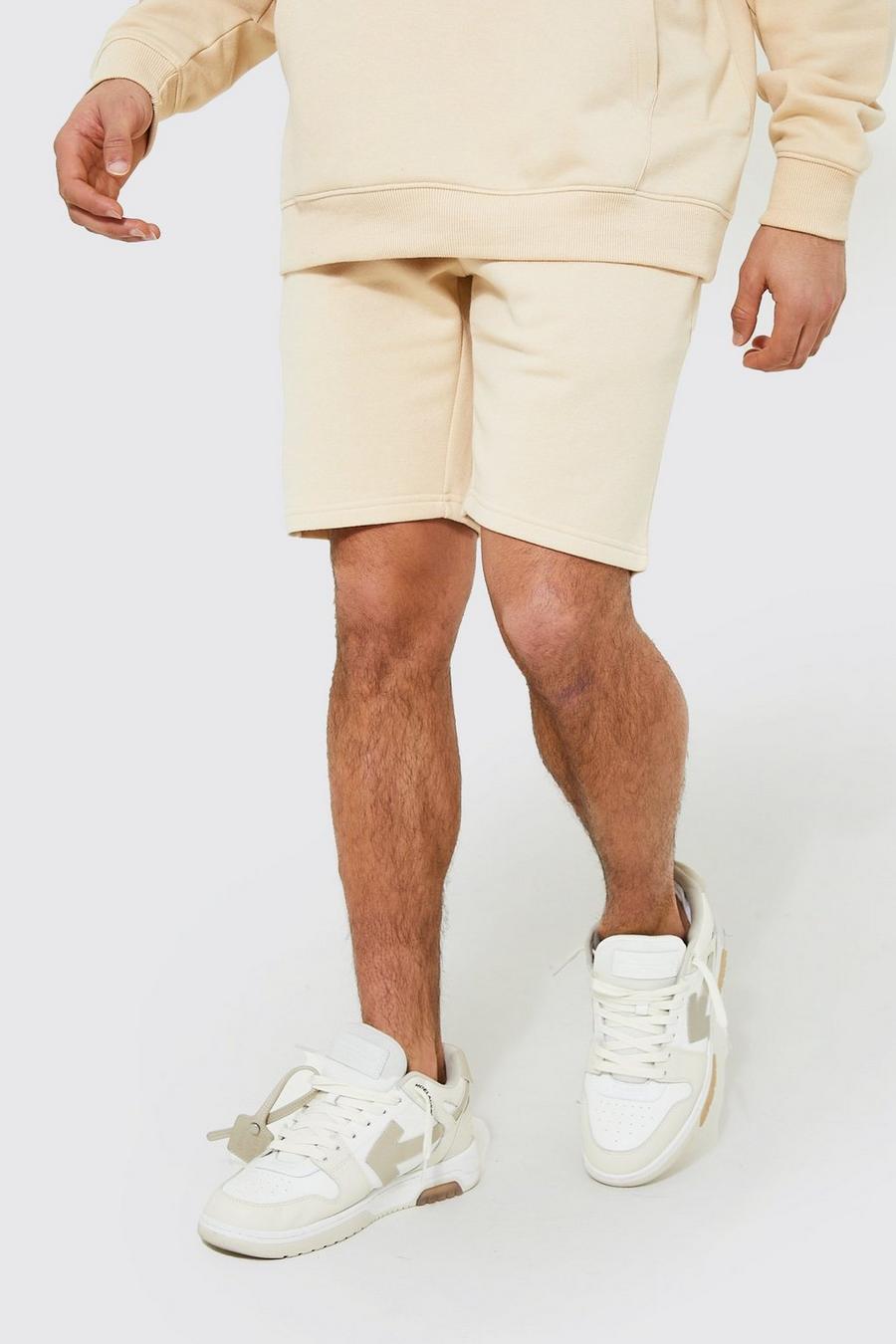 Mittellange Slim-Fit Jersey-Shorts aus REEL Baumwolle, Stone image number 1