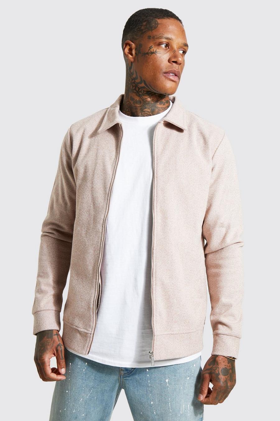 Giacca Harrington in mélange bruciato, Taupe image number 1