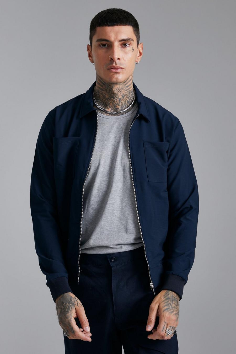 Navy 4 Way Stretch Harrington With Patch Pockets  image number 1