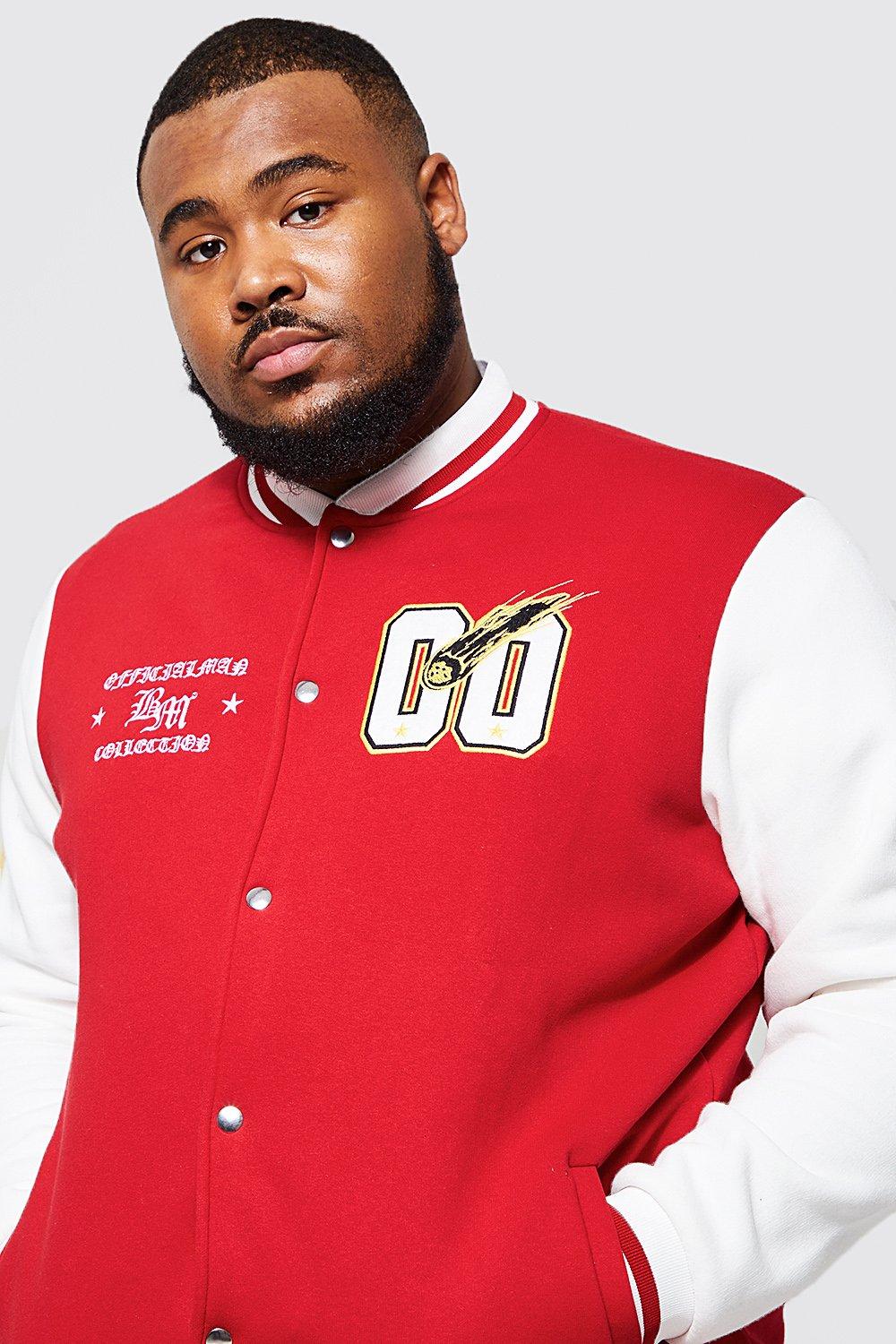 Plus Red Quilted Pu Sleeve Varsity Bomber Jacket