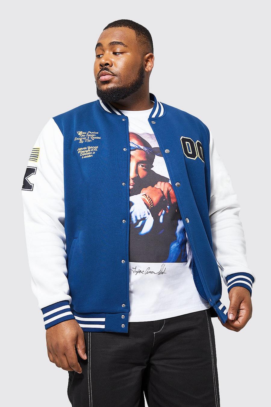 Navy Plus Jersey Varsity Bomber Jacket With Badges image number 1