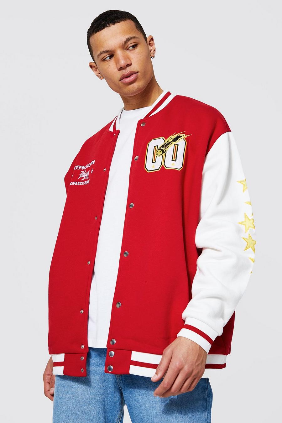 Red Tall Exclusive Badge Varsity Bomber image number 1