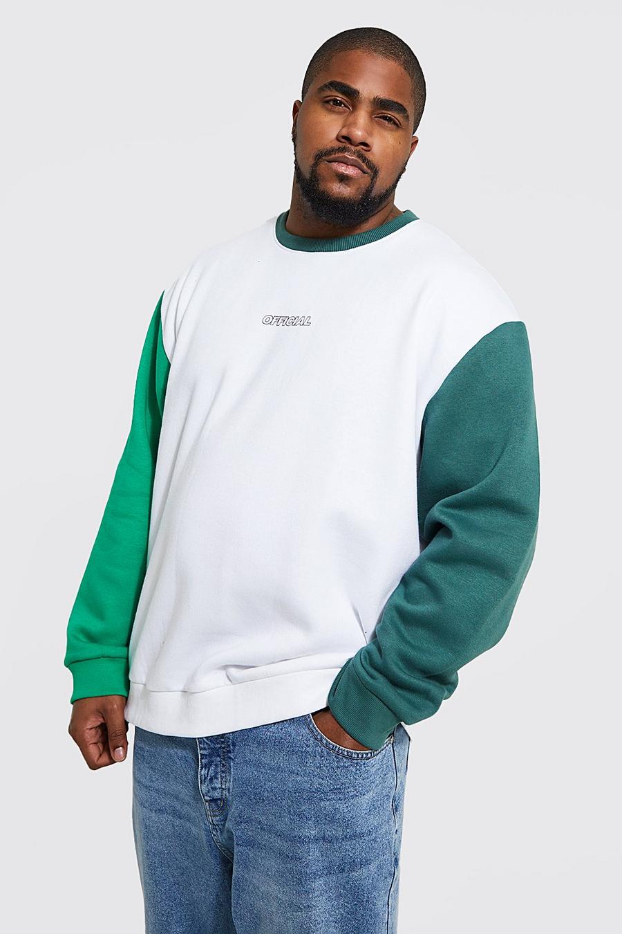 Plus lockeres Official Colorblock Sweatshirt, White weiß