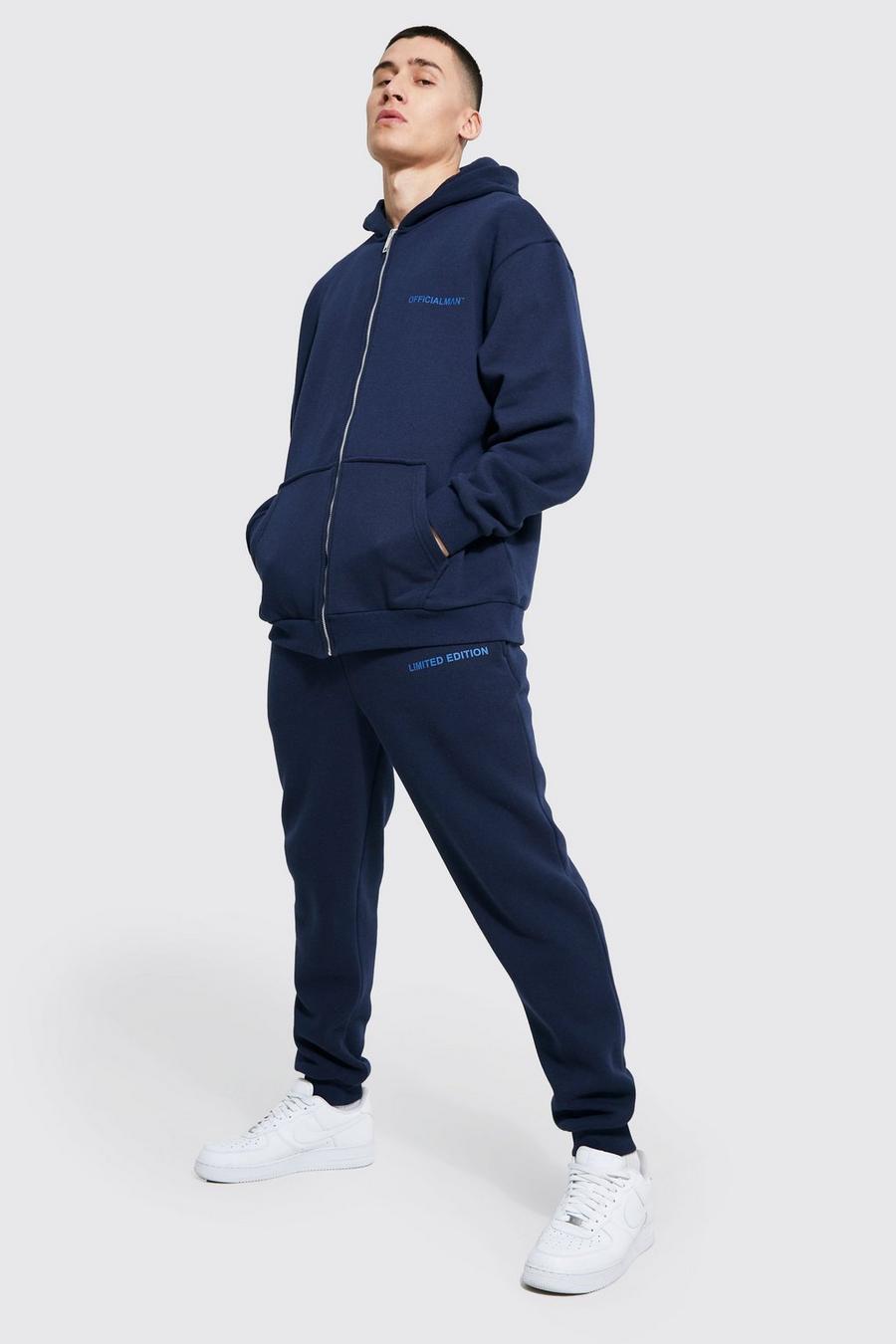 Felpa oversize Official Man con zip e cappuccio, Navy blu oltremare