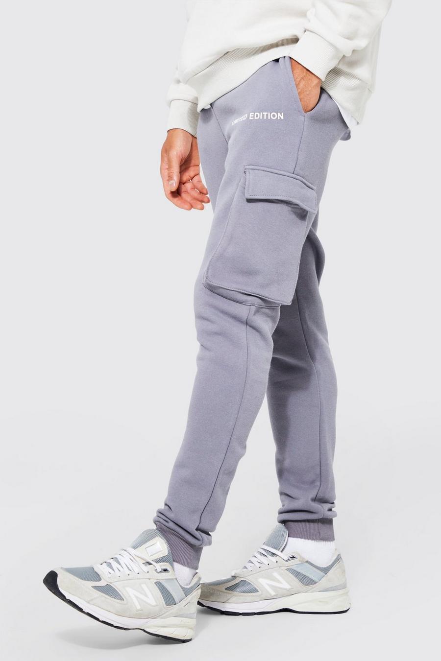 פחם מכנסי טרנינג דגמ"ח בגזרת סקיני עם כיתוב Limited Edition image number 1