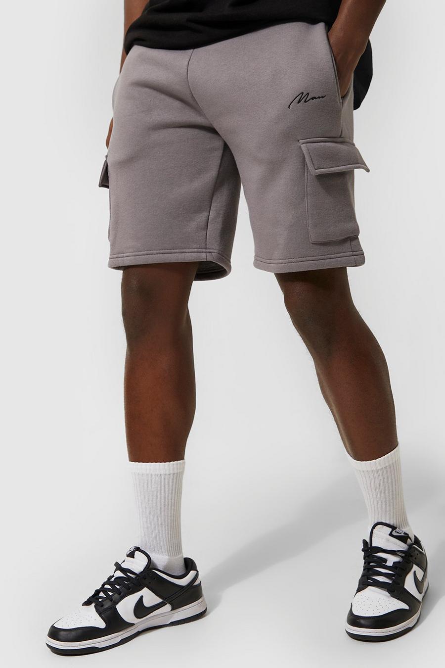 Short cargo en jersey à broderie - MAN, Charcoal grey image number 1