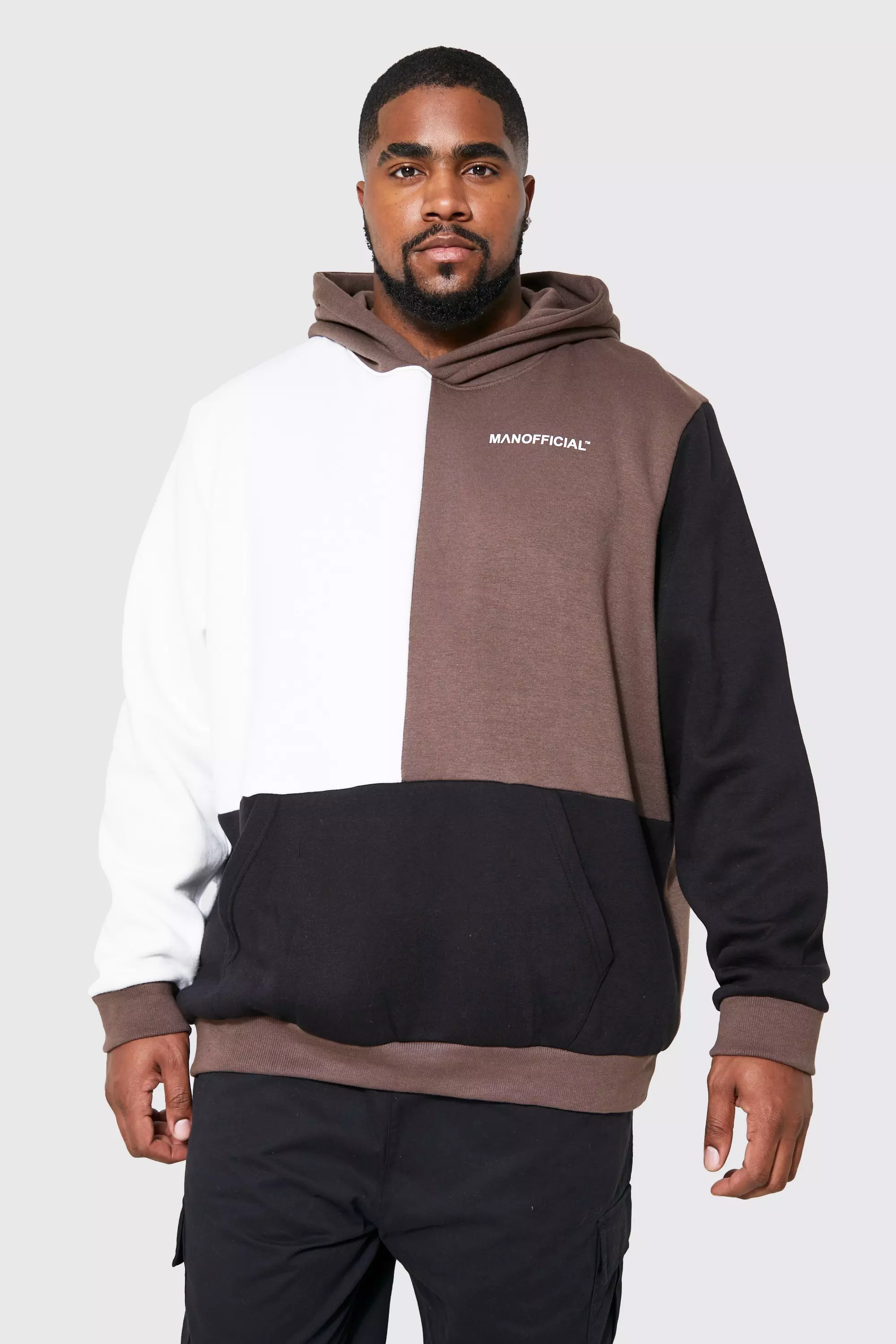 Plus Man Official Multi Colour Block Hoodie