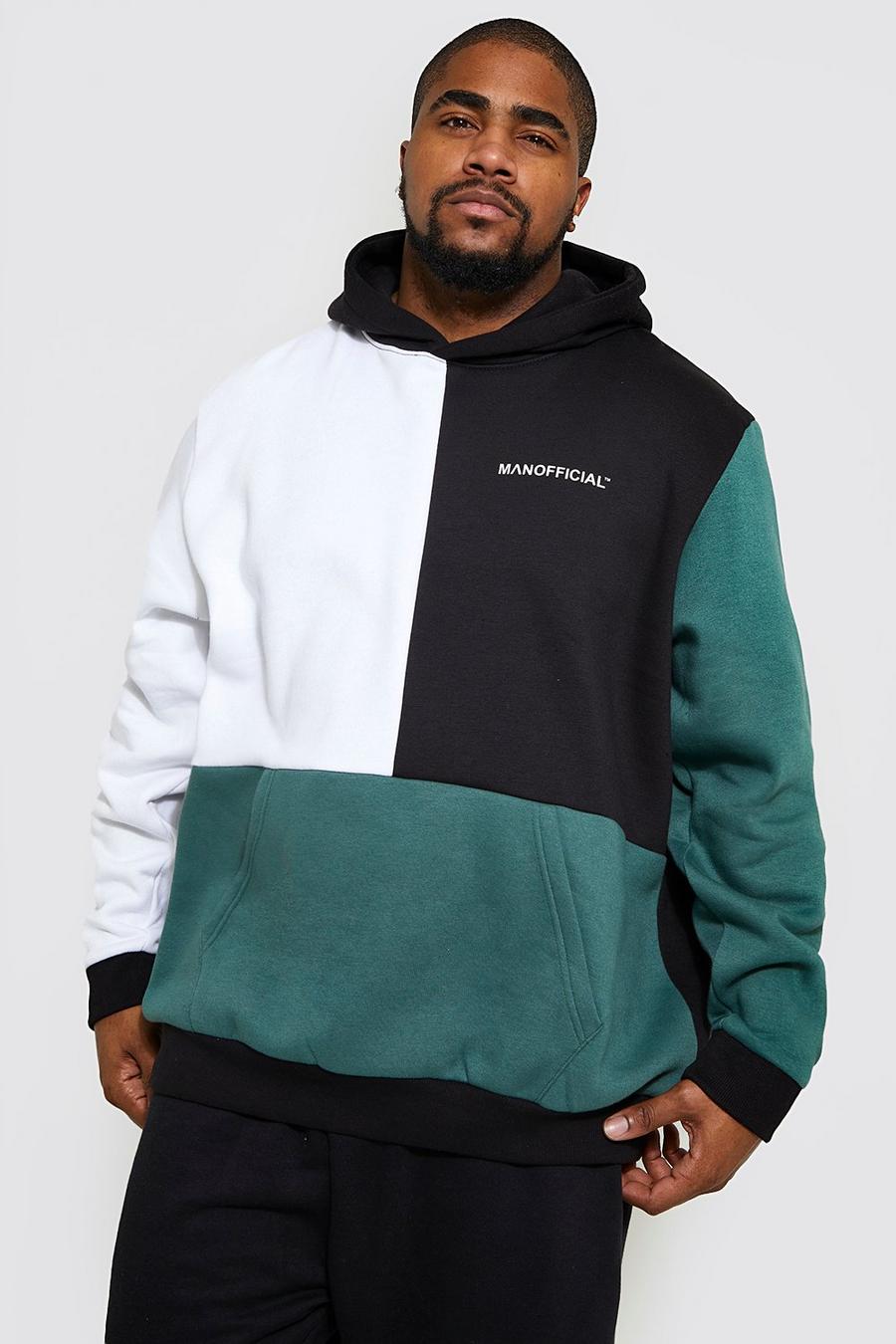 Plus Man Official Colorblock Hoodie, Forest green