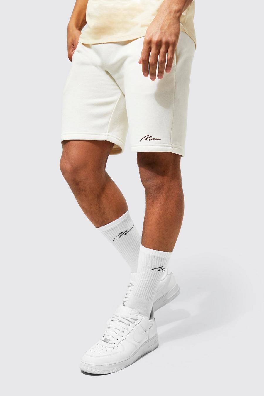 Pantaloni tuta Regular Fit in jersey con firma Man, Ecru white