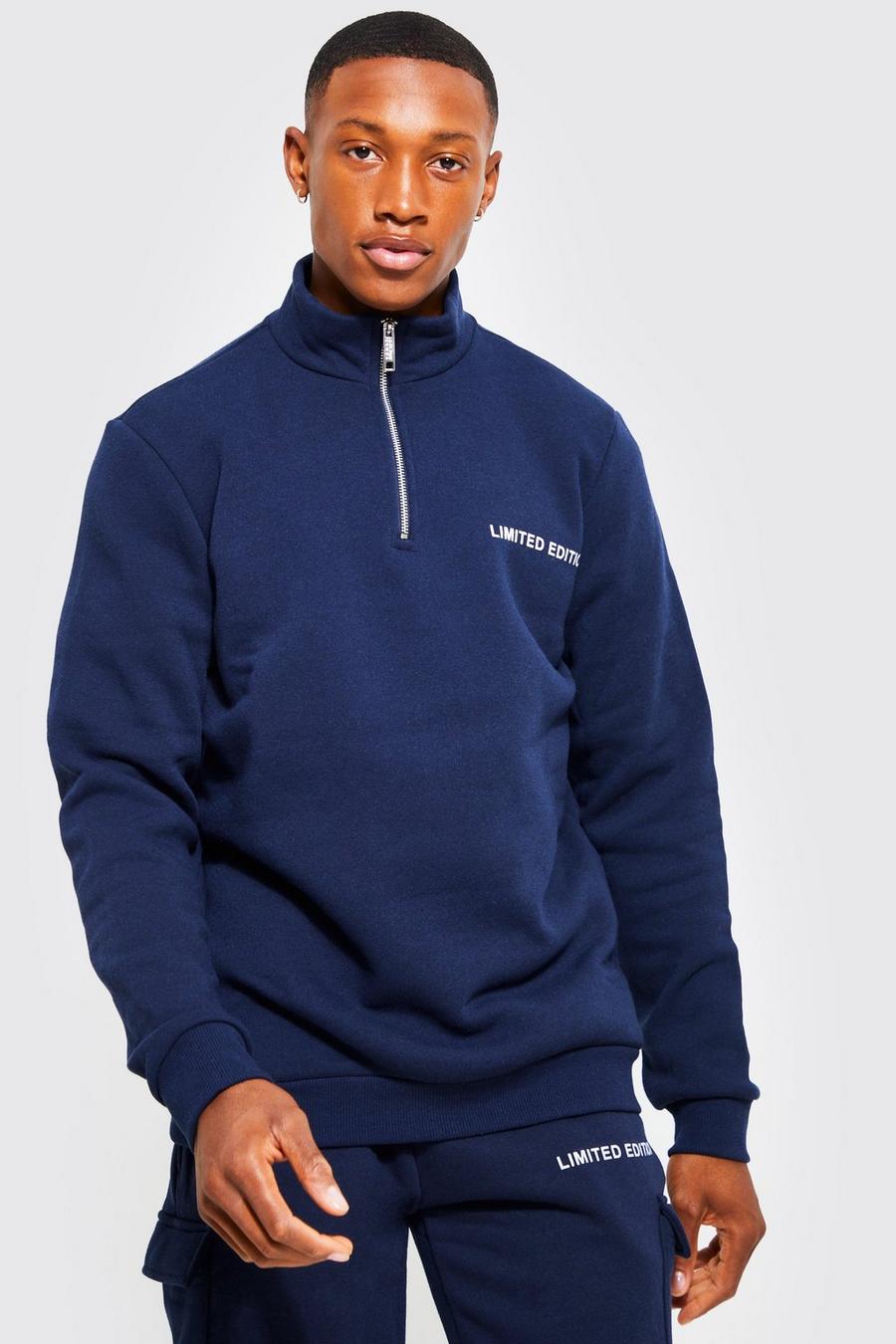 Navy Limited Edition Half Zip Funnel Neck Sweat image number 1