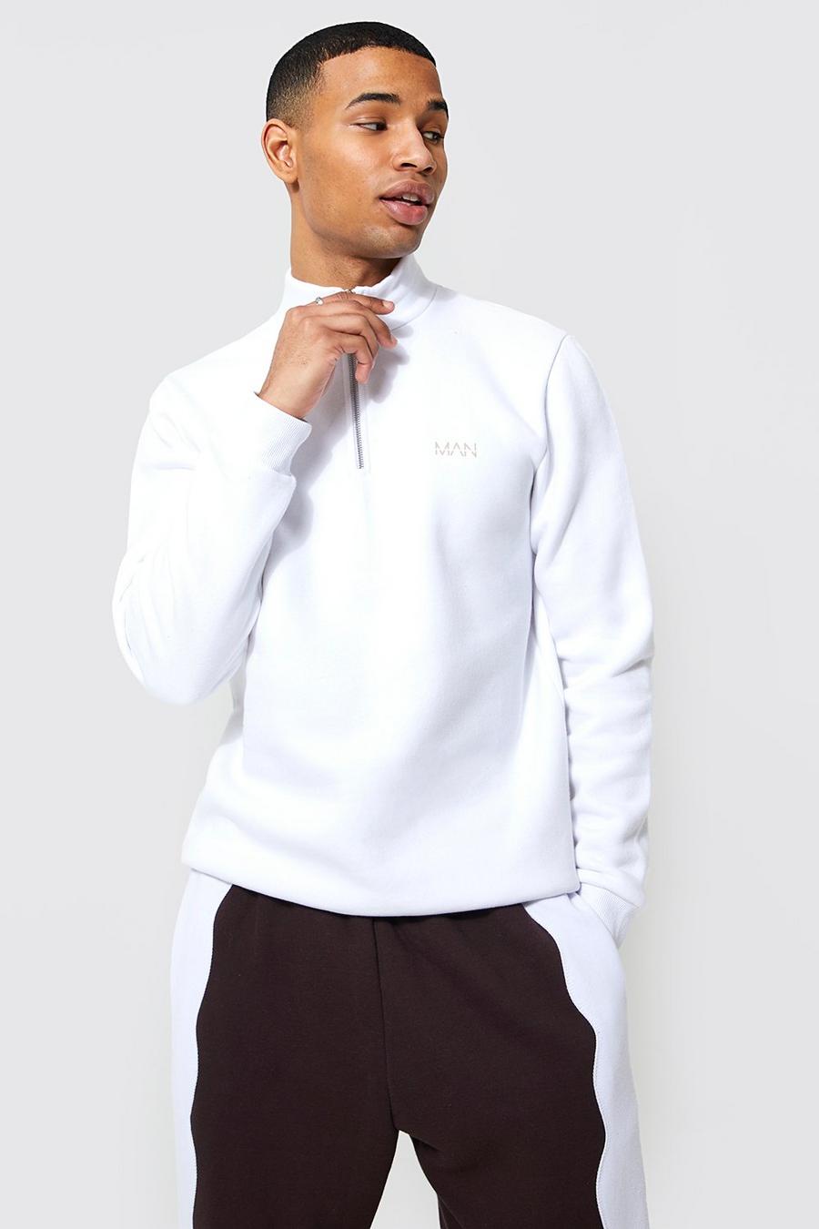 Original Man Sweatshirt mit Trichterkragen und Reißverschluss, White image number 1