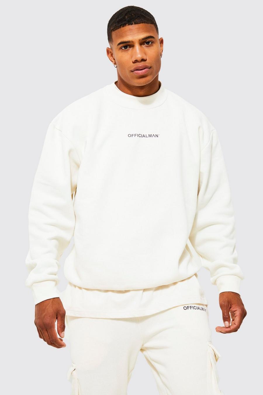 Ecru white Official MAN Oversize sweatshirt med hög halsmudd image number 1