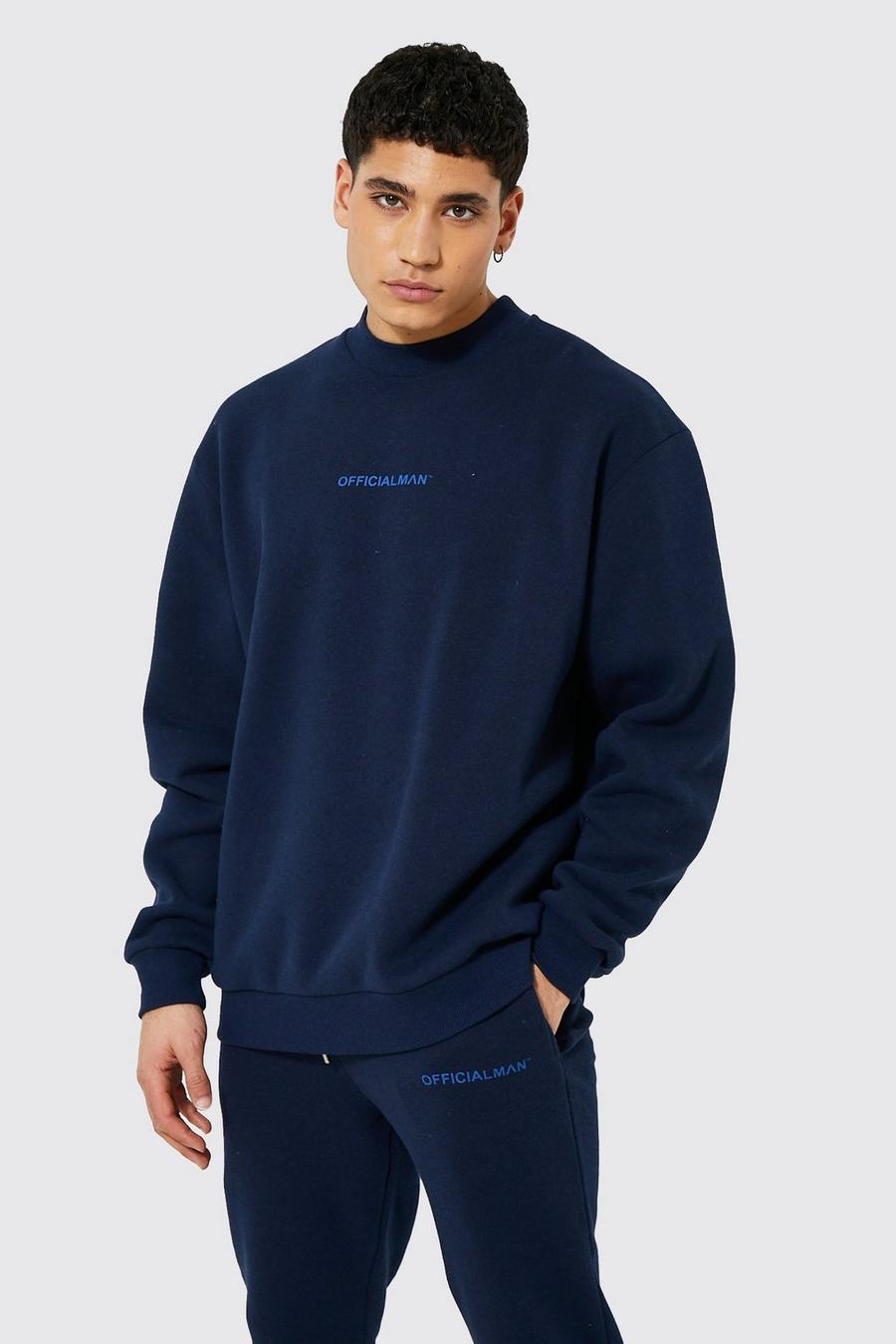 Navy marinblå Official MAN Oversize sweatshirt med hög halsmudd