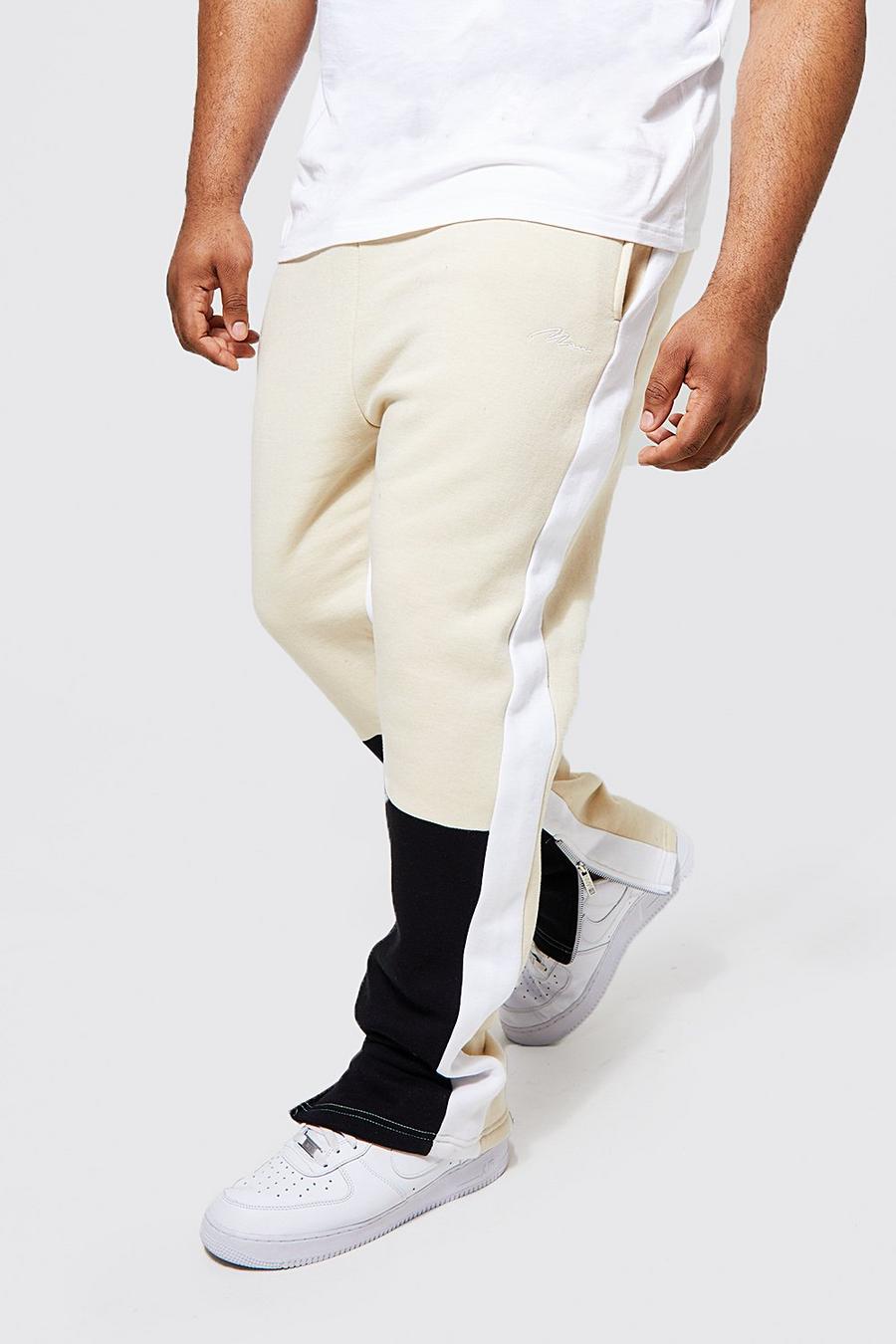 Pantaloni tuta Man Plus Size Slim Fit a blocchi di colore, Sand image number 1