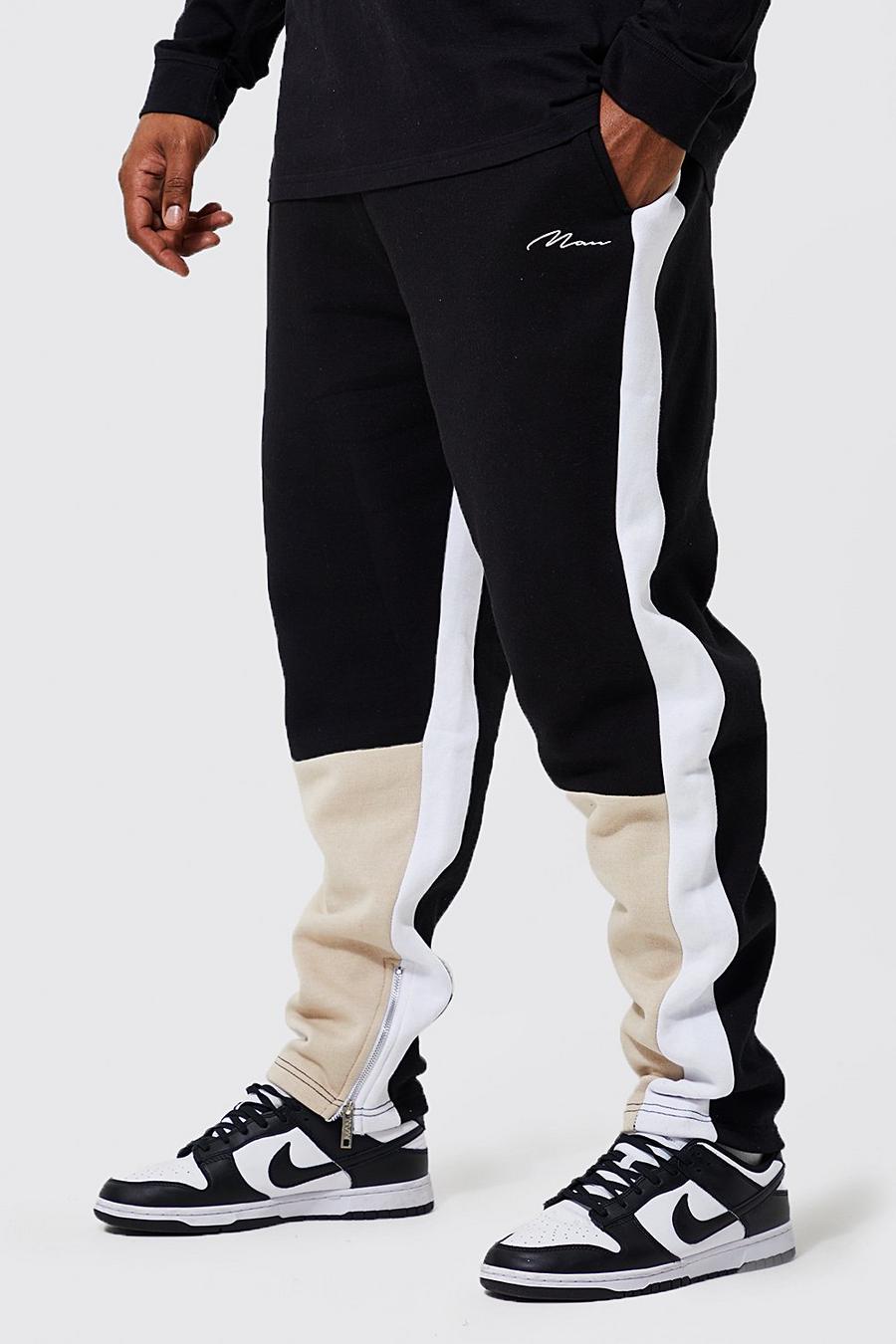 Pantaloni tuta Man Plus Size Slim Fit a blocchi di colore, Black image number 1